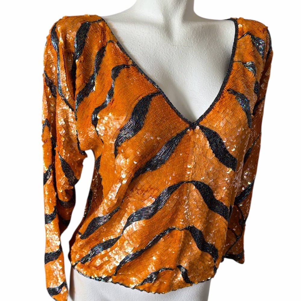 Gorgeous Orange and Black Sequin Women's Top